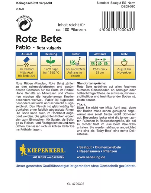 Rote Beete Pablo Preisgruppe D 