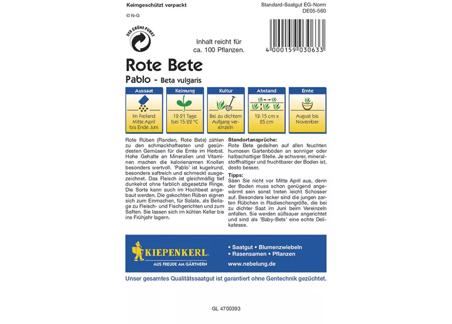 Rote Beete Pablo Preisgruppe D 