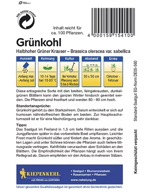 Kiepenkerl Grünkohl Halbhoherngrüner Krauser PG C