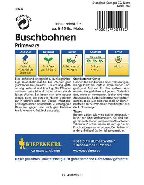 Buschbohnen Primavera Preisgruppe K