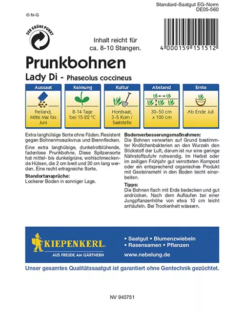 Kiepenkerl Prunkbohnen Lady Di PG N