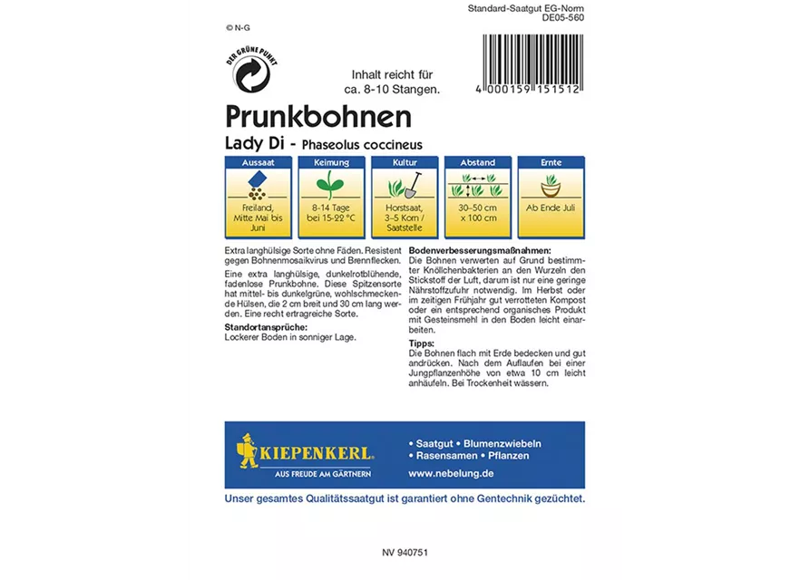 Kiepenkerl Prunkbohnen Lady Di PG N