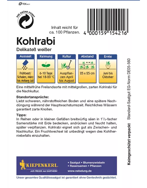 Kiepenkerl Kohlrabi Delikateß weiß PG C