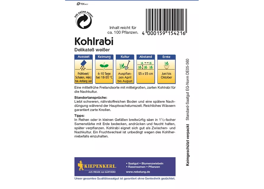 Kiepenkerl Kohlrabi Delikateß weiß PG C