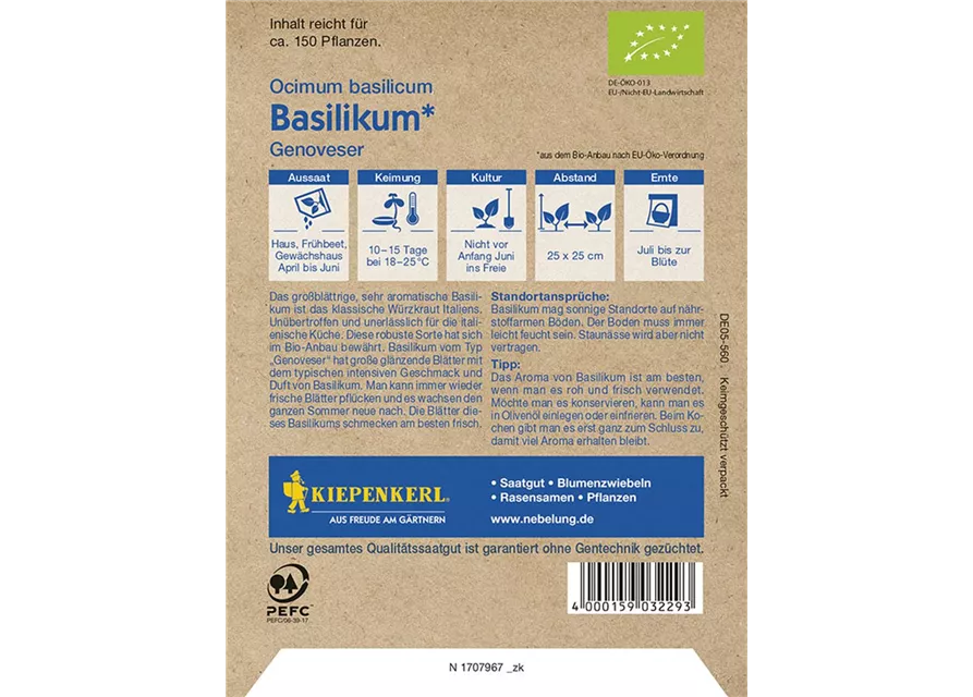 Basilikum Genoveser BIO Preisgruppe G