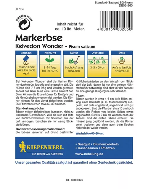 Markerbse W.Von Kelvedon Preisgruppe D