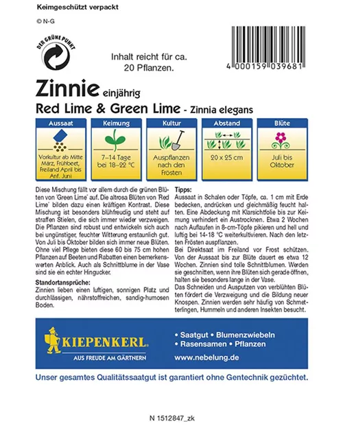 Kiepenkerl Zinnie Red Lime& Green L. PG N