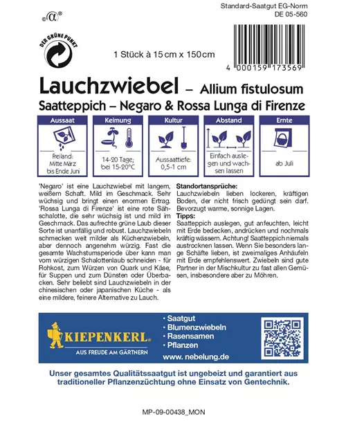 Kiepenkerl Lauchzwieb Negaro Rossa Lunga di Firenze, PG O, Saatteppich