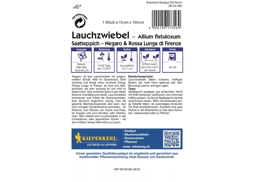 Kiepenkerl Lauchzwieb Negaro Rossa Lunga di Firenze, PG O, Saatteppich