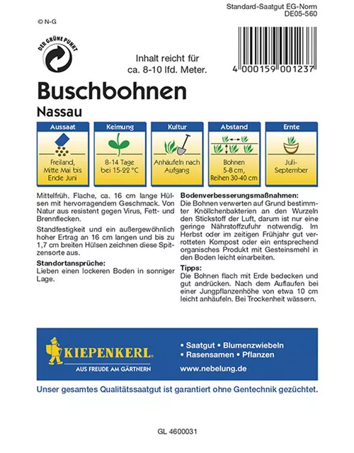 Buschbohnen Nassau Preisgruppe K