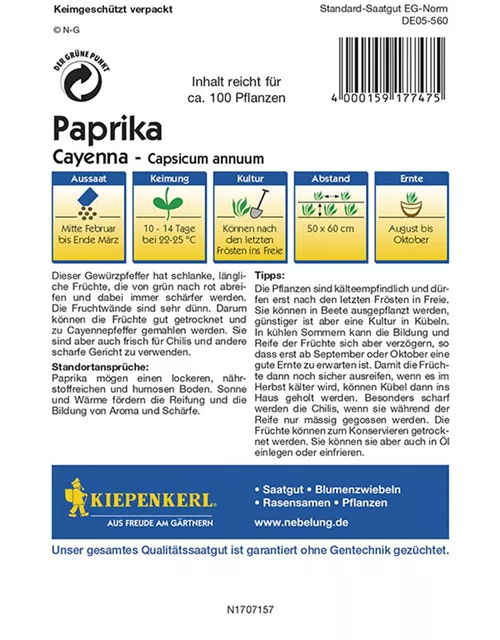 Kiepenkerl Paprika Cayenna PG D