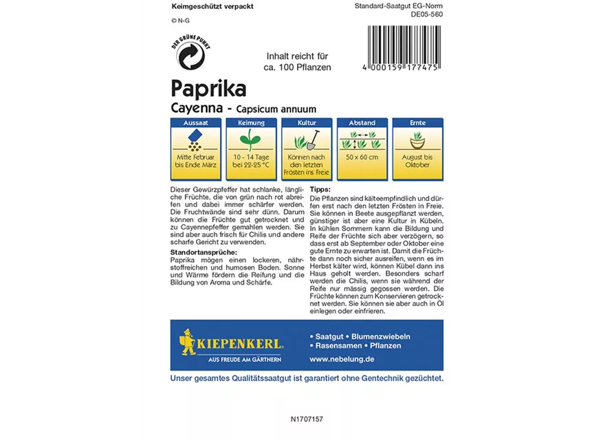 Kiepenkerl Paprika Cayenna PG D