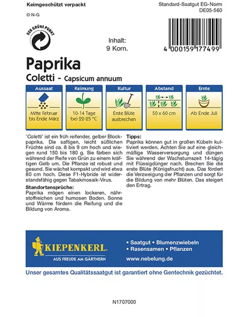 Kiepenkerl Paprika Coletti PG O