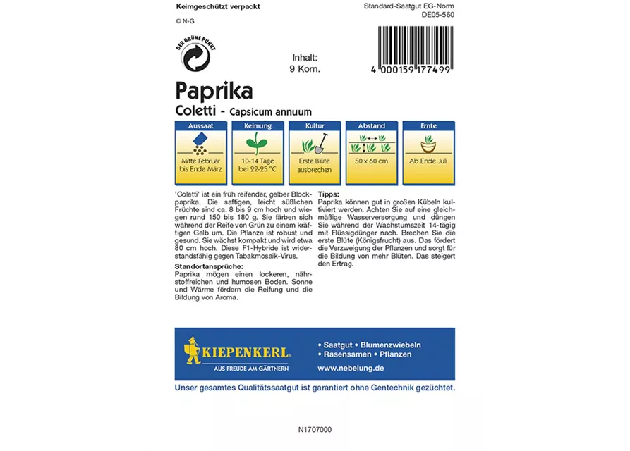 Kiepenkerl Paprika Coletti PG O